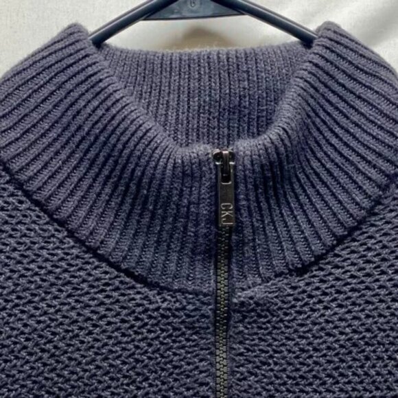 Calvin Klein Jeans Men's XL Sweater Dark Gray Half Zip Mock Neck CK Logo Zipper - Picture 12 of 14